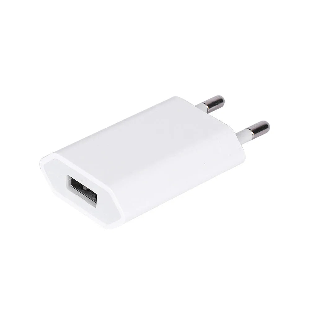 USB travel phone charger with cable compatible with iPhone and iPad models