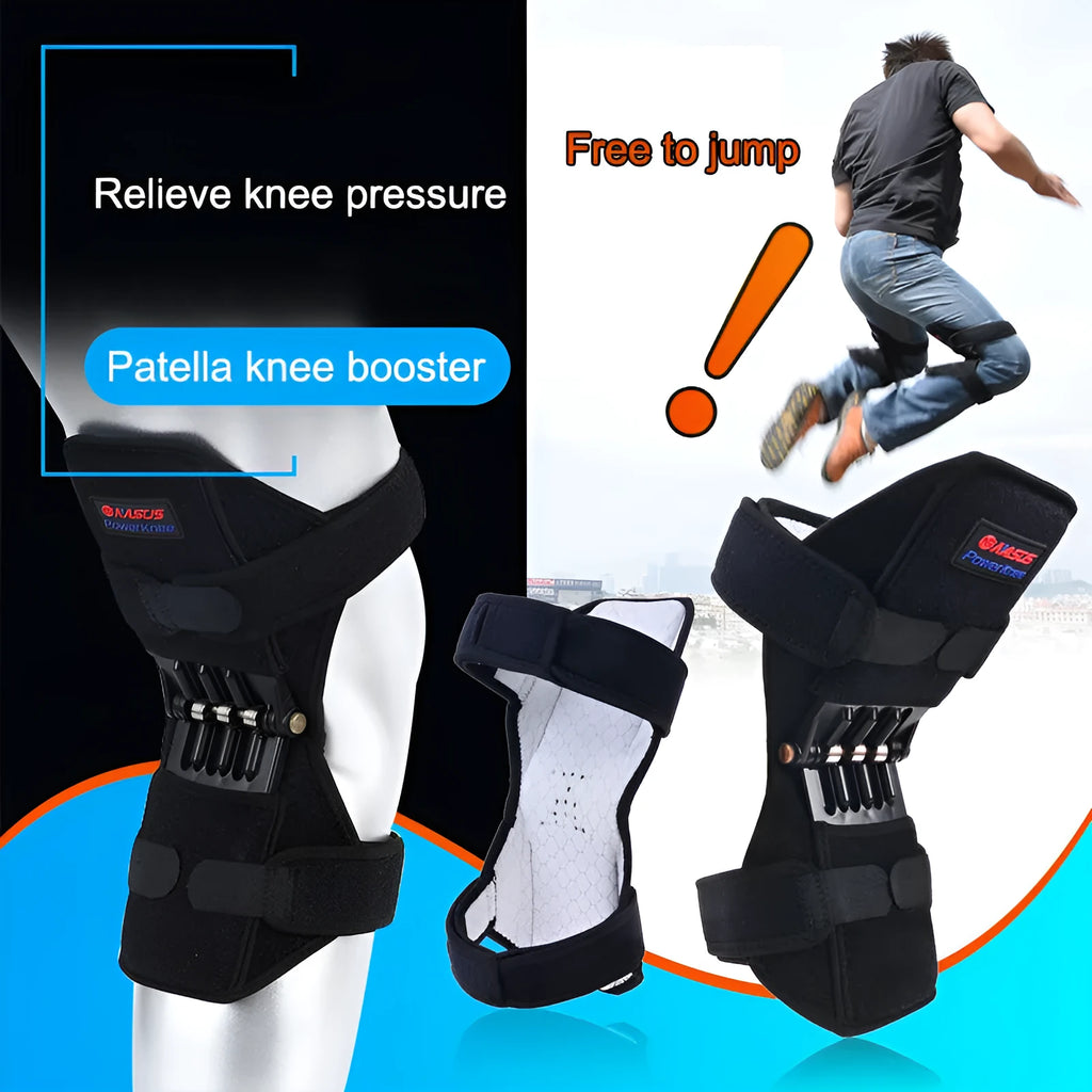 Spring knee brace with adjustable straps and breathable fabric for sports and climbing activities