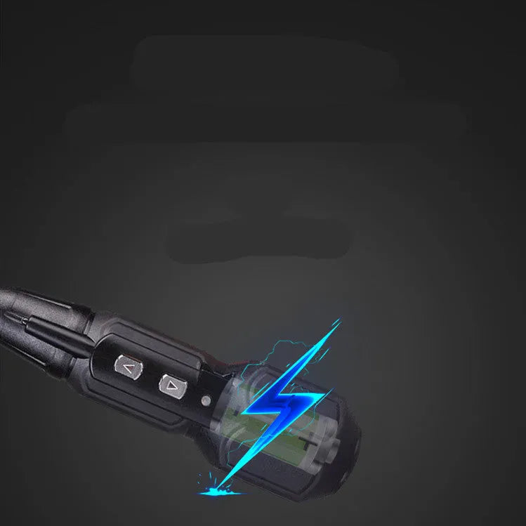 Black and blue alloy steel electric screwdriver with straight handle and rechargeable battery
