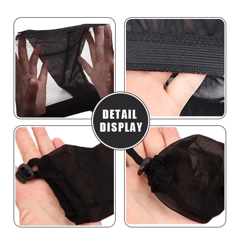 Wig net high elasticity mesh cap in black for long hair, spandex construction