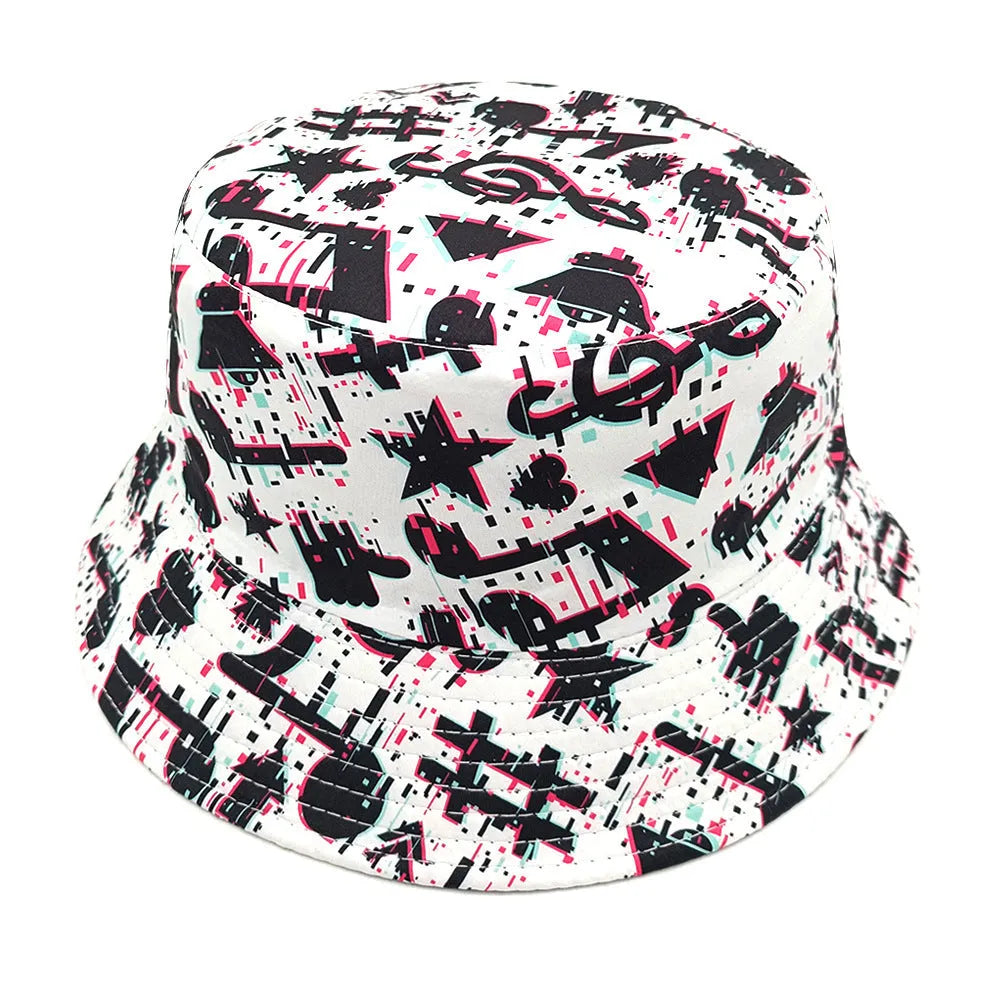 Musical Note Pattern Printing Bucket Hat Dome Crown Polyester Outdoor Travel Size M