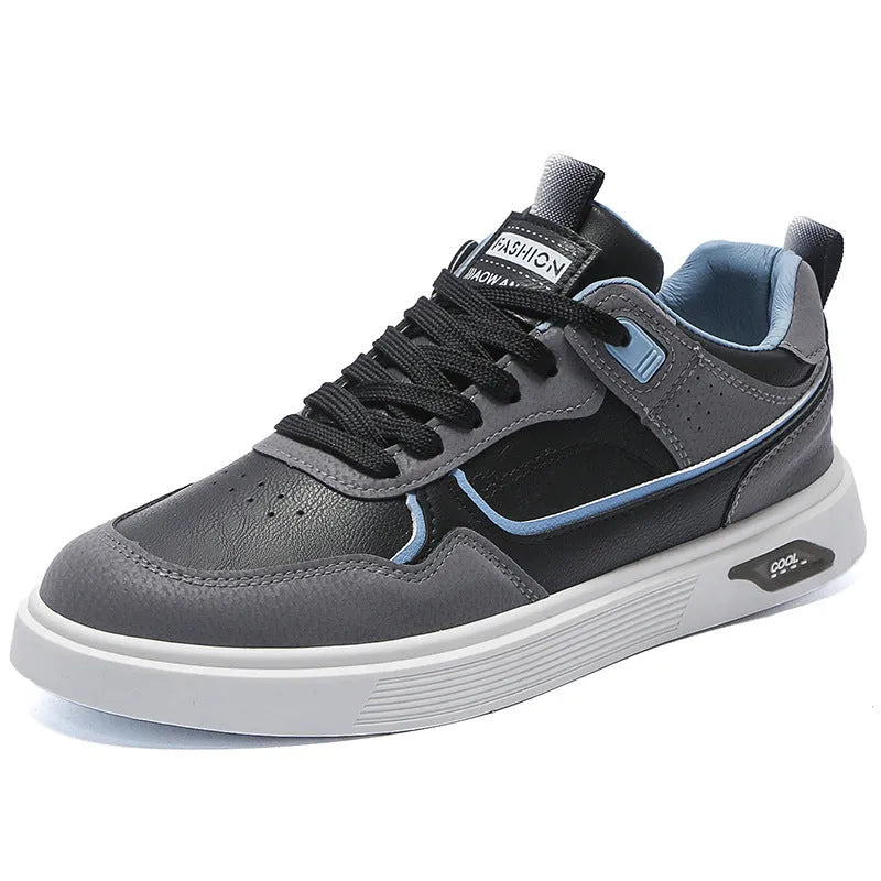 Men's low-top canvas board shoes in black with leather stitching and a mesh lining.