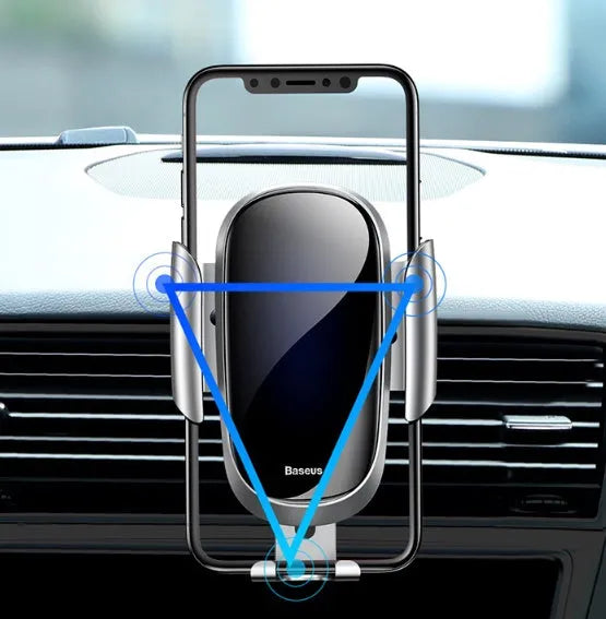 A universal smart car bracket for dashboard mounting, shown in black, blue, and silvery colour options.