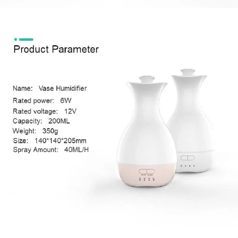 White ultrasonic humidifier diffuser with colourful LED night lights and mist output