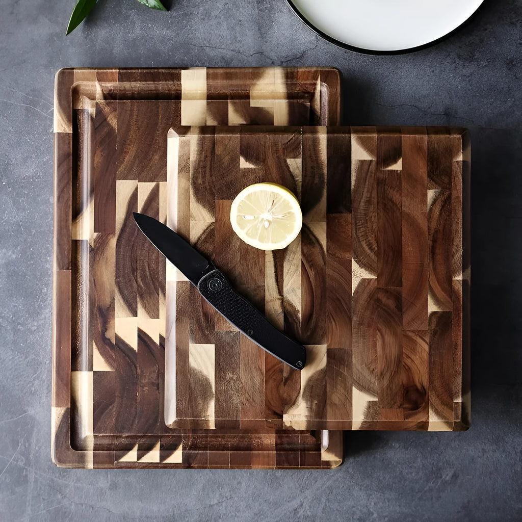 Brown acacia wood parquet cutting board 3cm thick for kitchen chopping