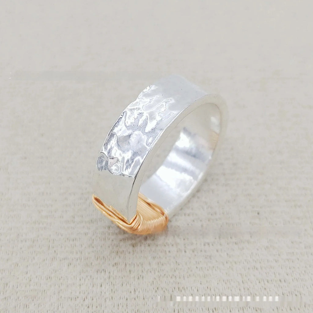 Copper simple bracelet with irregular coil geometric design and silver gold electroplated colour
