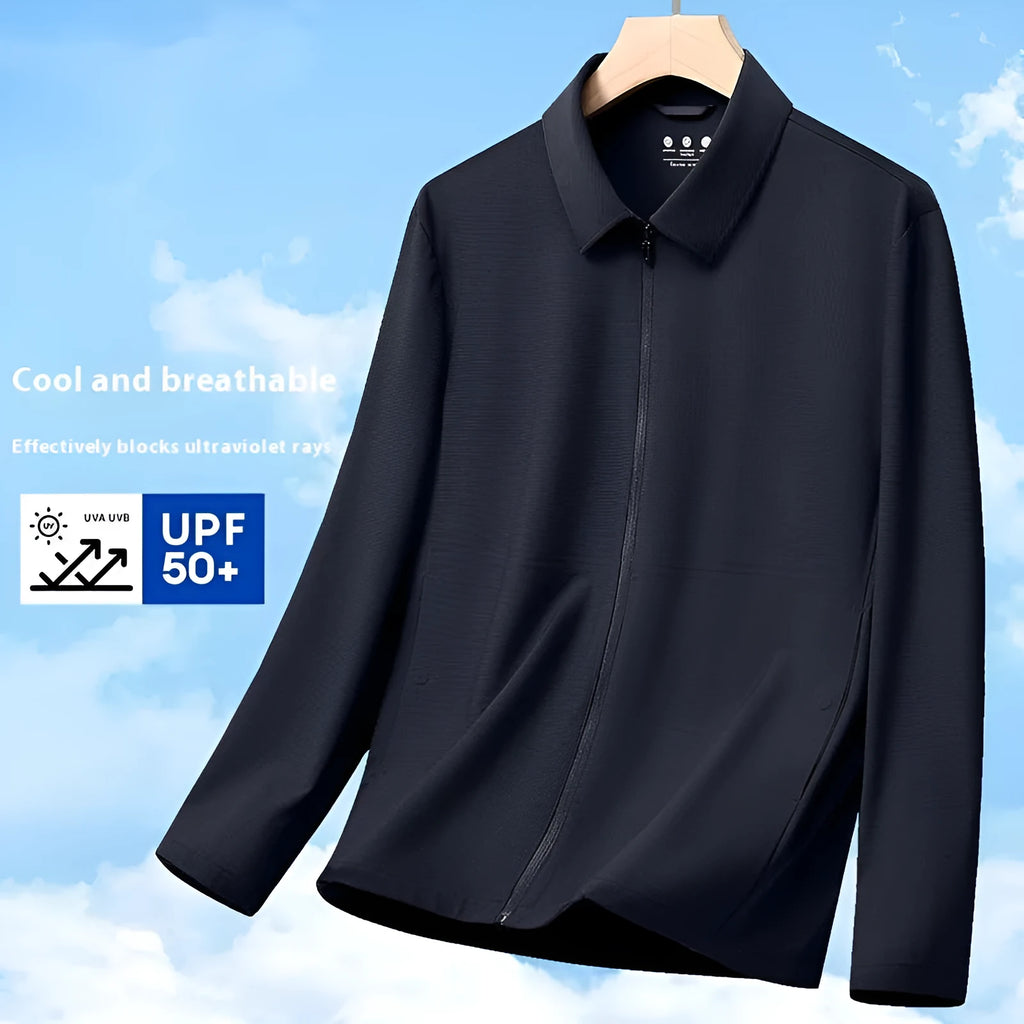Summer lapels ice silk sun protection shirt in creamy-white, regular fit, for middle-aged men