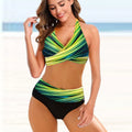 Women's striped tie-dye hollow back bikini with high-waisted briefs in multiple colour options
