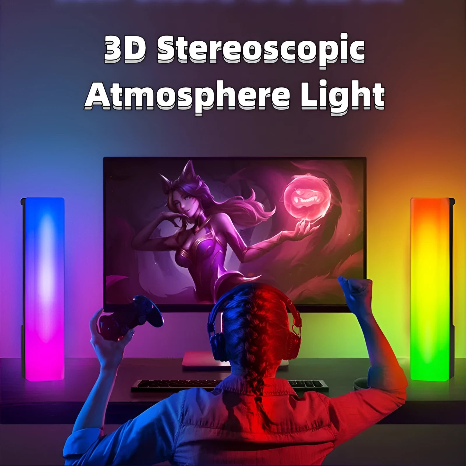 3D RGB music voice-activated rhythm lamp in black or white shell for PC gaming decor