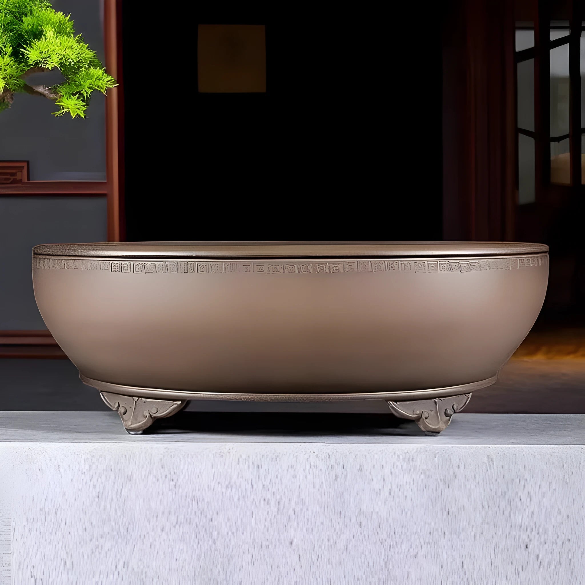 Handmade oval purple sand flowerpot with black mud finish, 50x39.5x16cm, classical style for plants