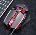 Thunder Wolf V9 black and grey wired gaming mouse on a mouse pad showing side programmable buttons