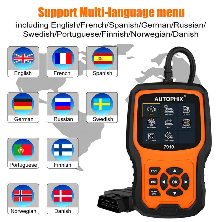 Autophix 7910 BMW Mini Rolls Royce diagnostic scan tool with OBD2 connector