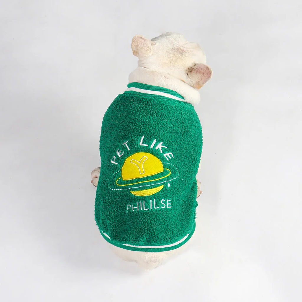 Green fleece-lined thick dog coat for winter, available in sizes L to 4XL