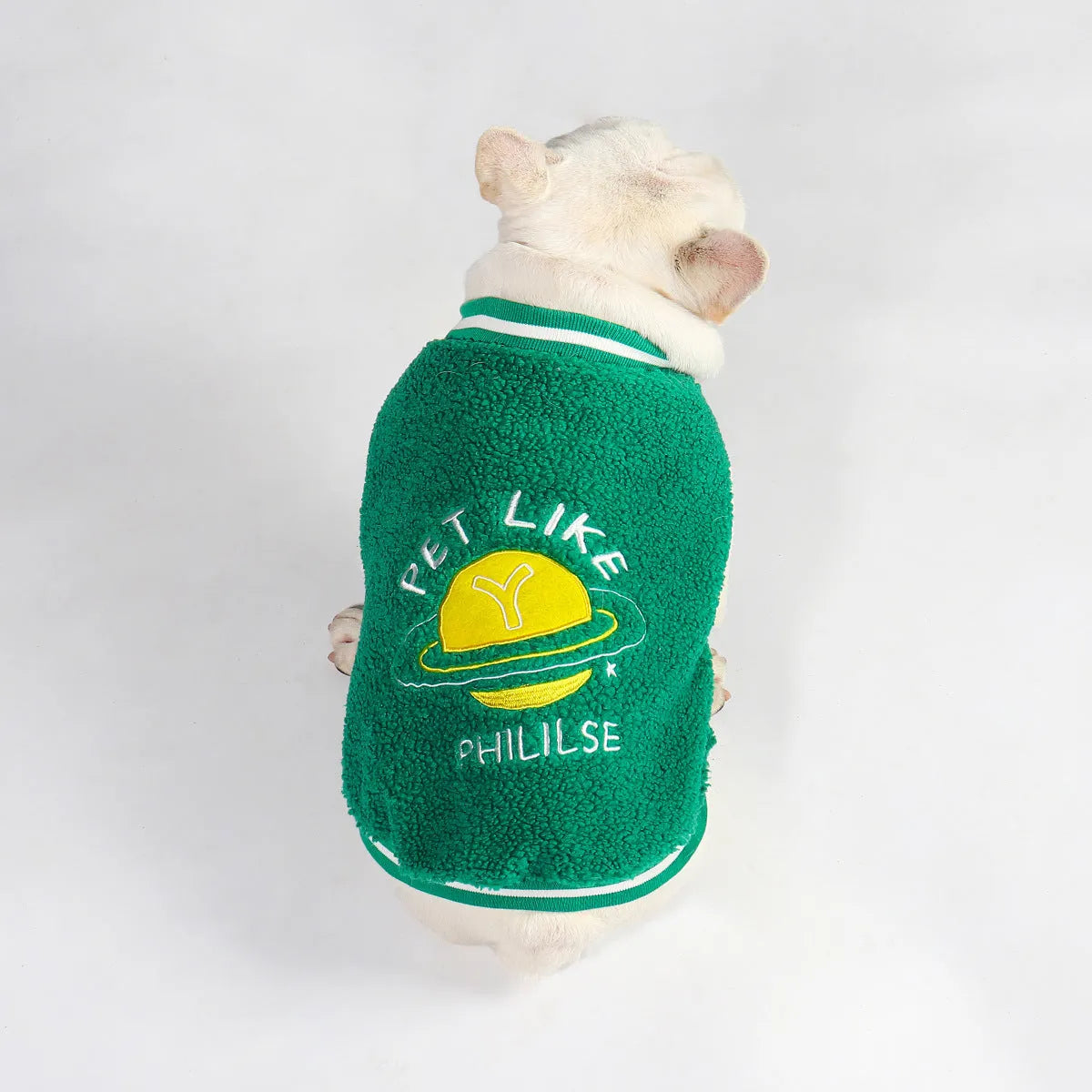 Green fleece-lined thick dog coat for winter, available in sizes L to 4XL