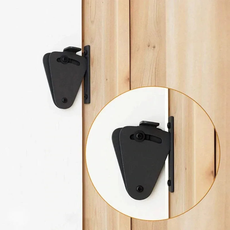 Black stainless steel sliding barn door lock with latch mechanism, size M for gaps under 2 cm