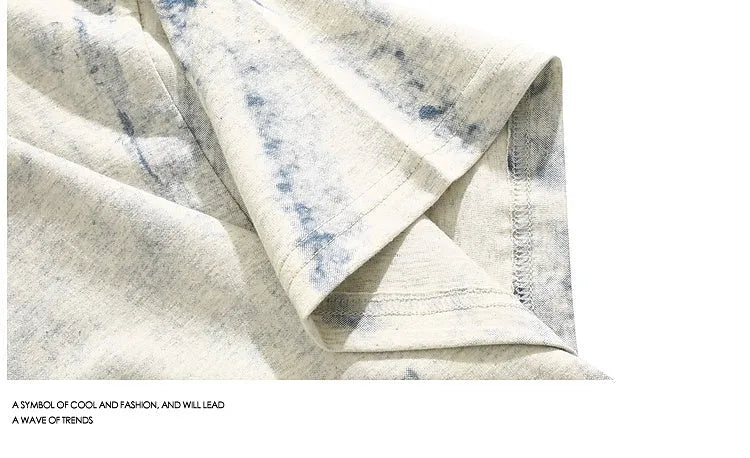 Gray tie dye full printing paint short sleeve T-shirt with round neck, loose fit, on a white background