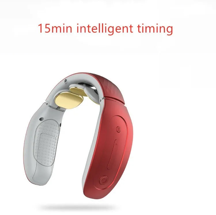 Small handheld intelligent cervical massager in red or white with battery and computer controls.