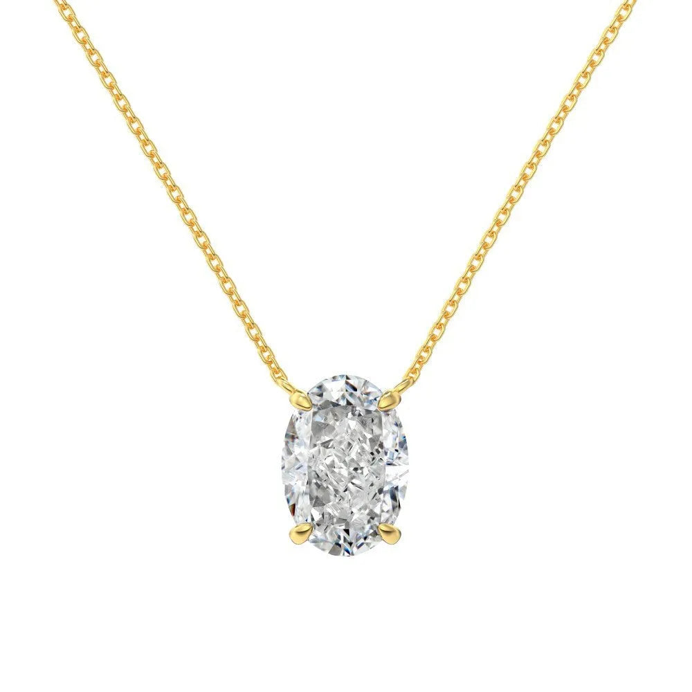S925 sterling silver necklace with a geometric oval ice flower pendant, shown in gold and platinum finishes.
