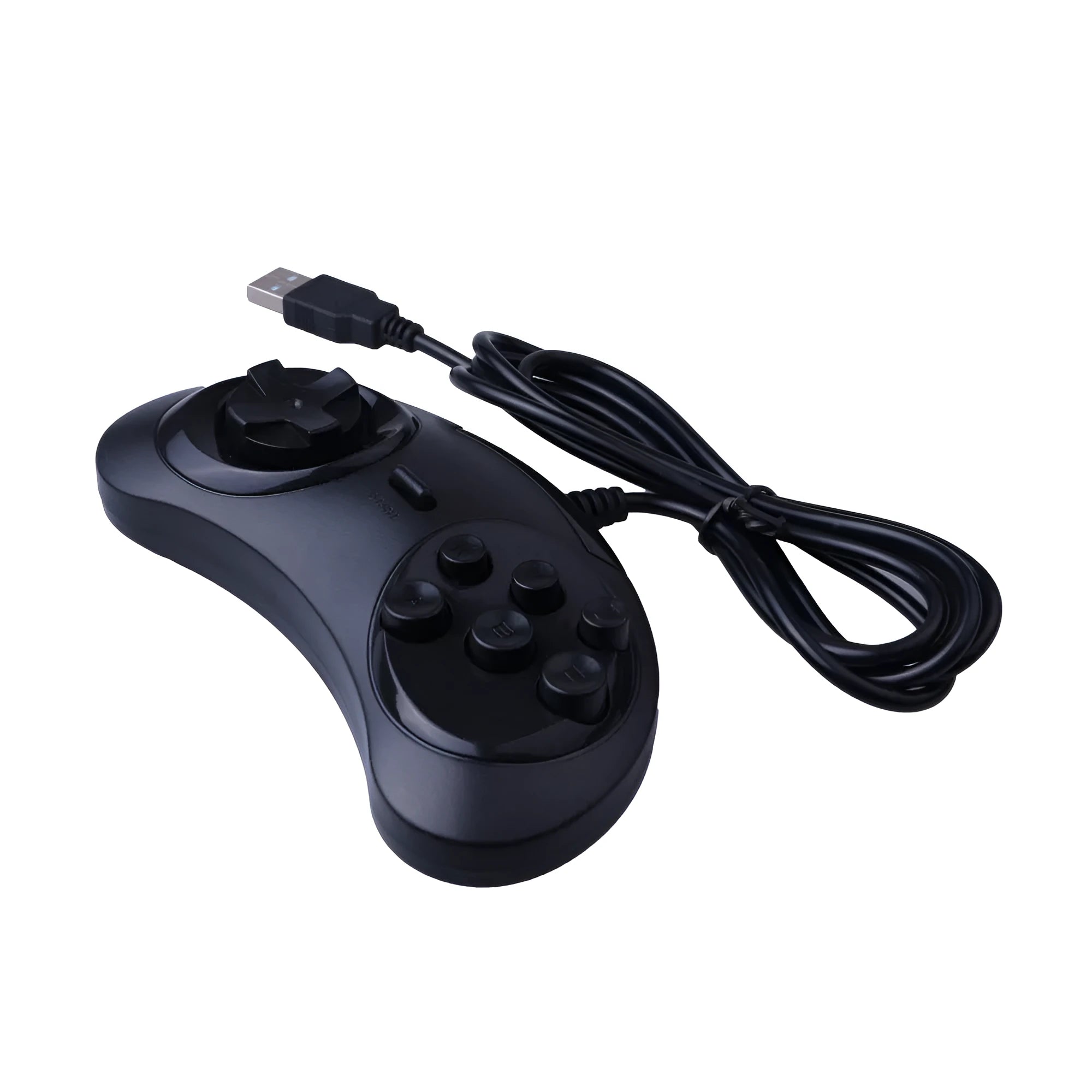 Black Sega USB PC game controller with 1.8 metre cable showing 15.5cm length