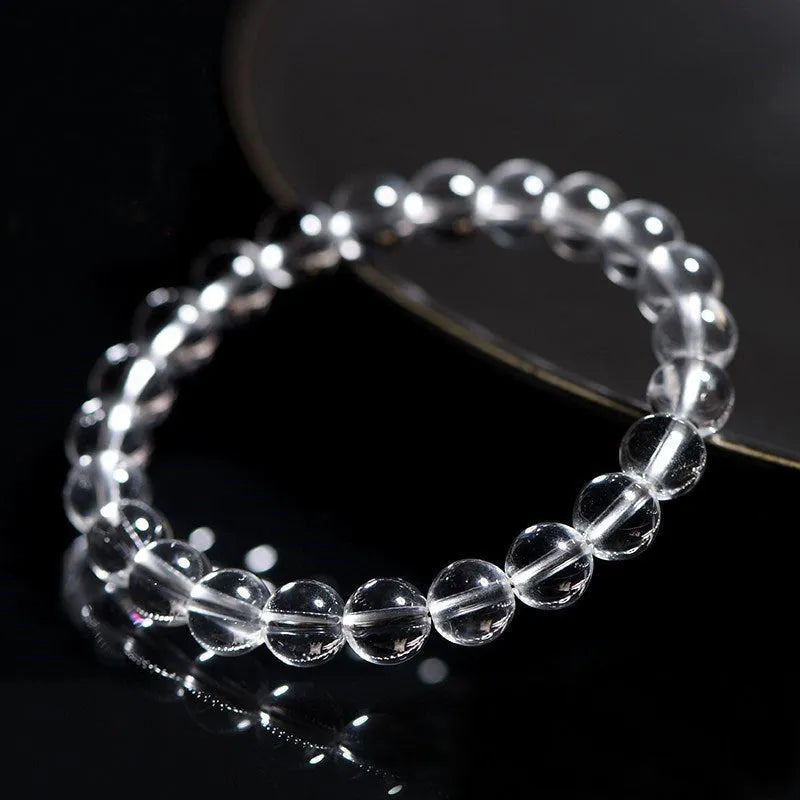 Natural Donghai Old Mine white crystal bracelet with single circle geometric design on wrist.