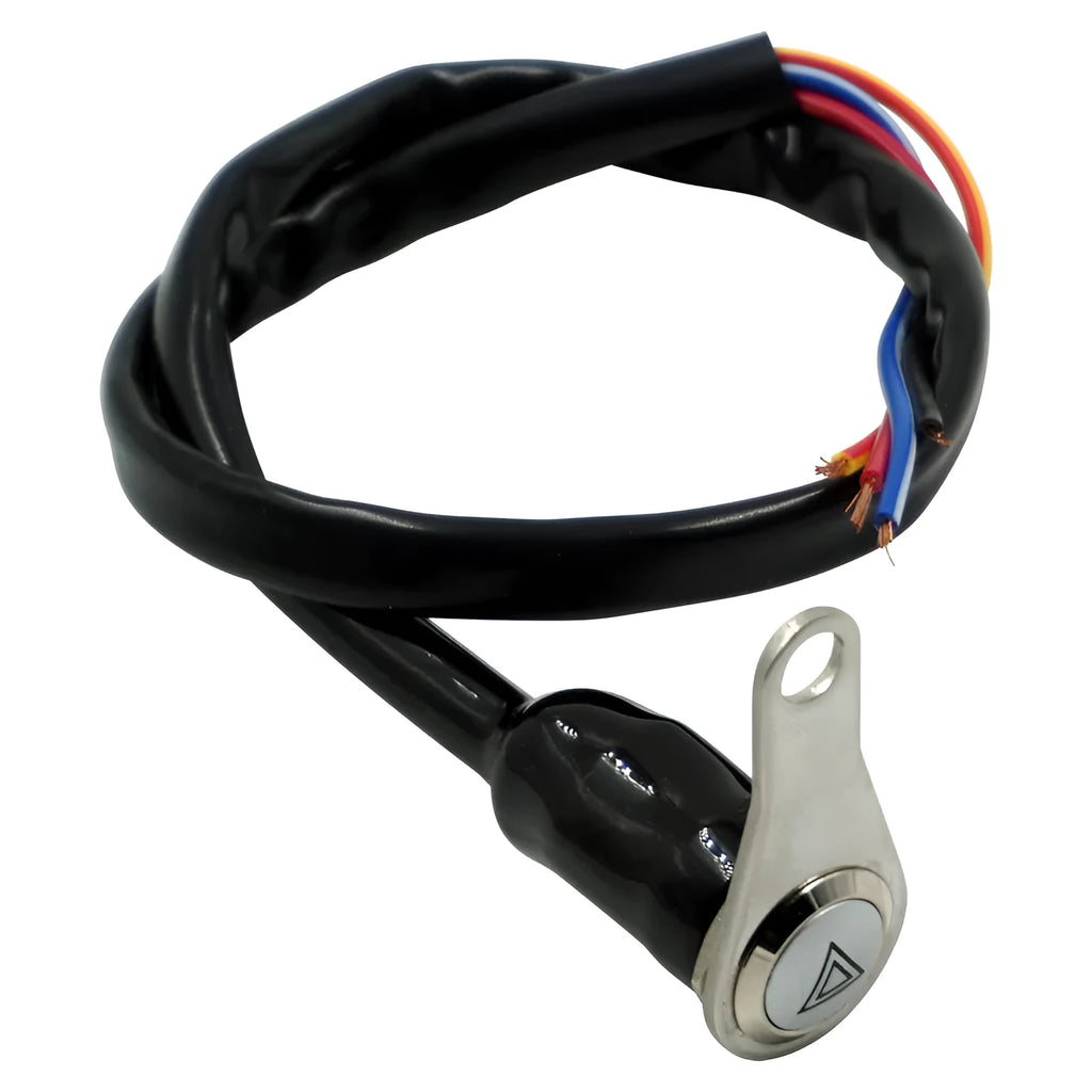 Black motorcycle double flash switch with metal button and LED light ring for lighting control