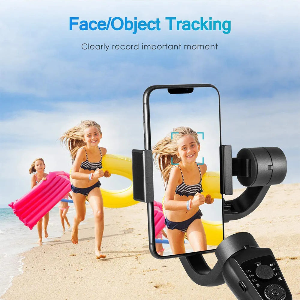 Black three-axis handheld gimbal stabiliser for mobile phones with tripod and hard case.