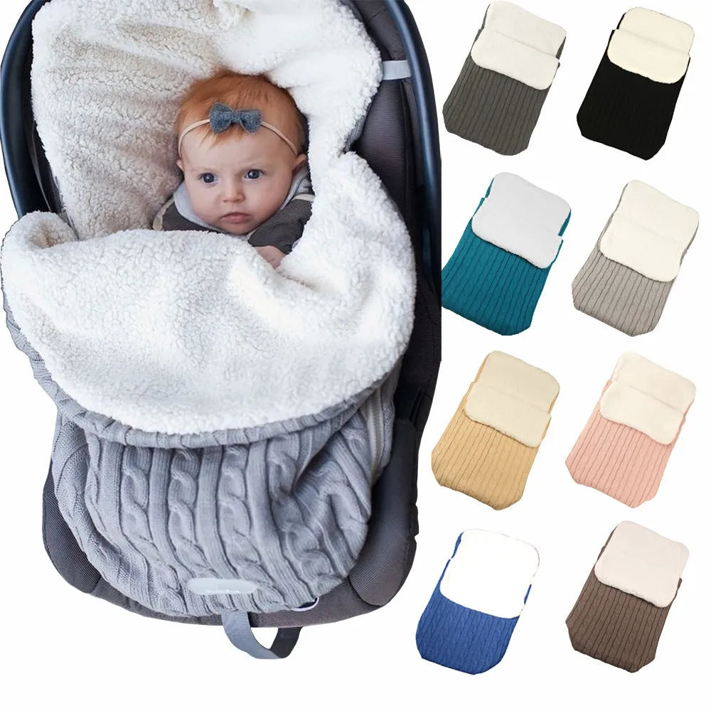 Baby stroller sleeping bag with envelope design in multiple colour options showing 38x68cm dimensions