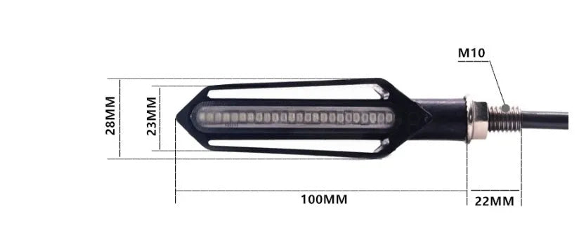Set of four motorcycle turn signal lights with word streamer mode, 10mm bolt mount, blister card packaging
