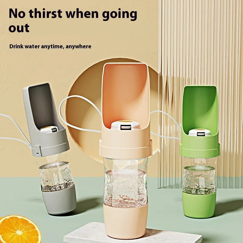 2-in-1 travel dog water bottle with 690ml capacity, lanyard, and leakproof seal in green; folding size 20cm x 9cm