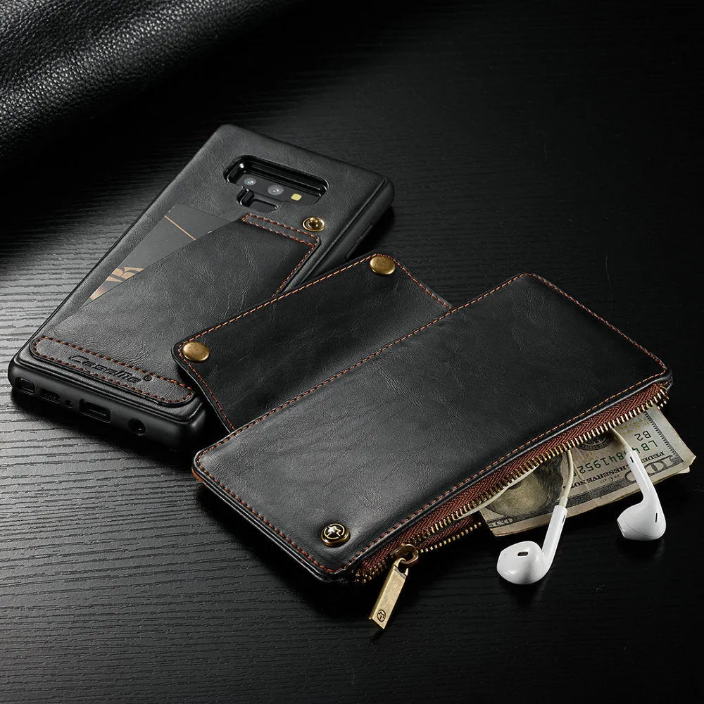 Samsung Galaxy Note9 PU leather flip phone case in black showing closed front cover