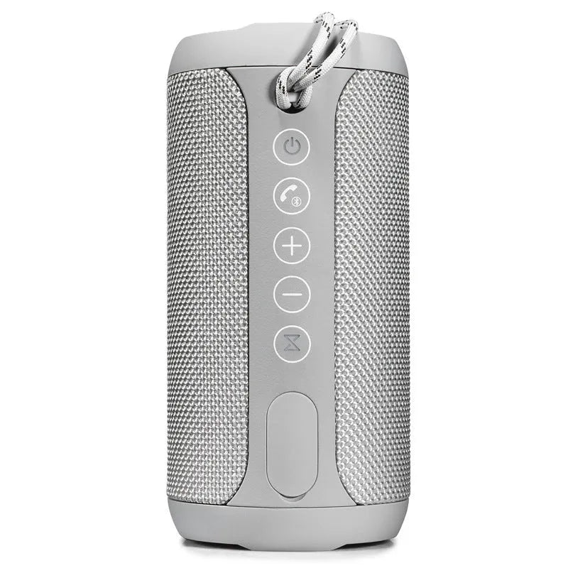 Outdoor waterproof card sound speaker in black, camouflage, grey, or red with Bluetooth, AUX, and TF card playback.