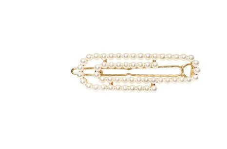 White pearl hair clip set with geometric weaving pattern on metal acrylic base