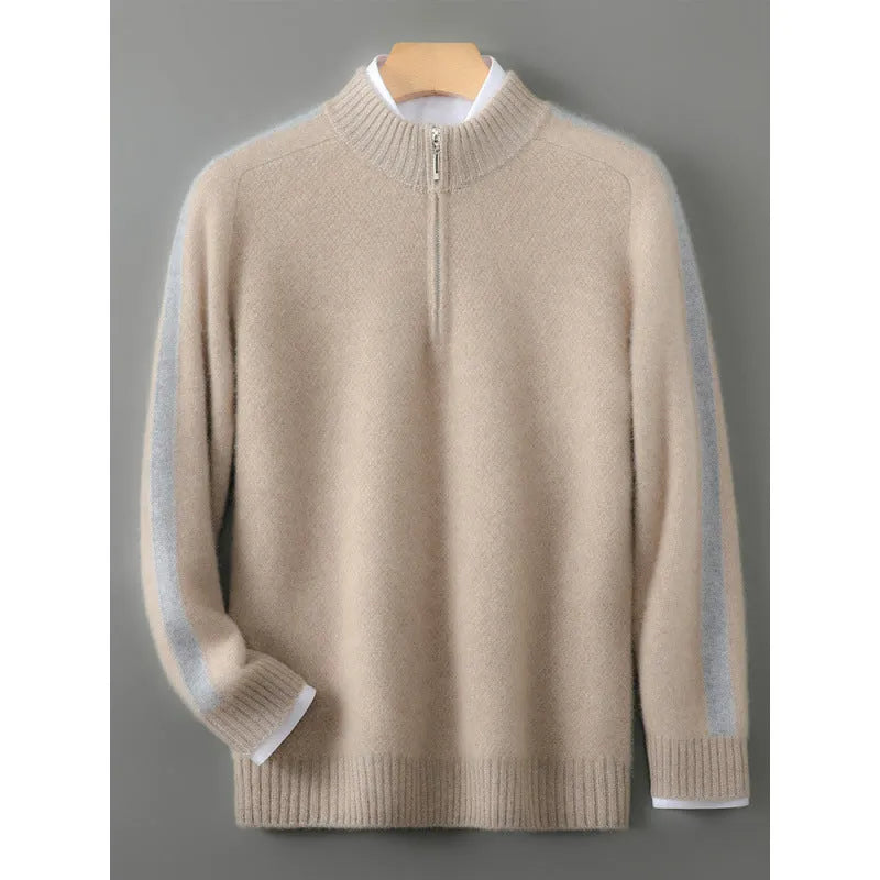 Women's half-zip wool knit sweater in slim fit showing Chinese red colour option