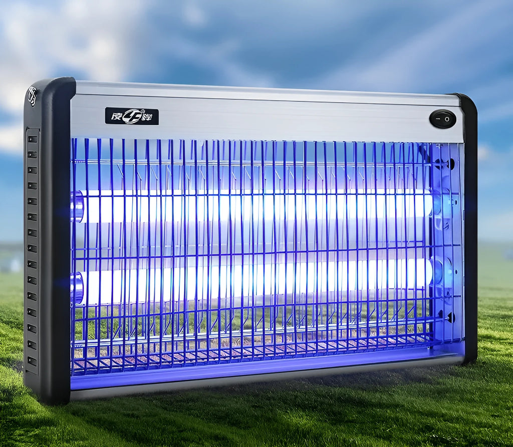 Electric mosquito killing trap lamp with UV light and metal grid for indoor insect control.