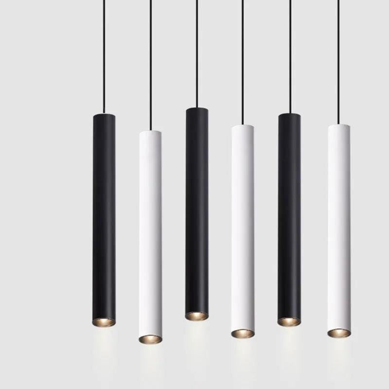 Long-tube suspended ceiling lamp in black aluminium alloy with iron pendant, single head design, adjustable height 1m