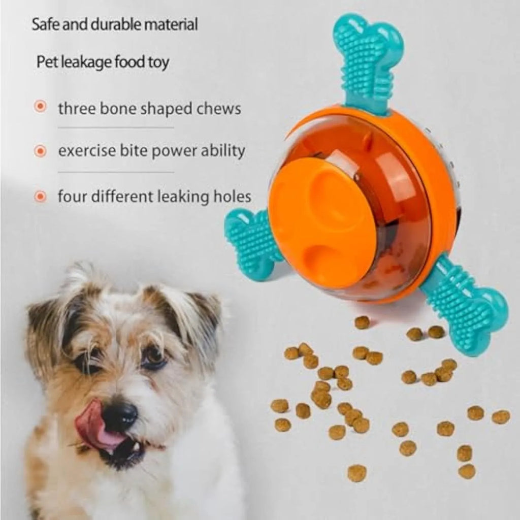Blue rubber interactive dog chew toy with treat dispensing bones for small medium dogs