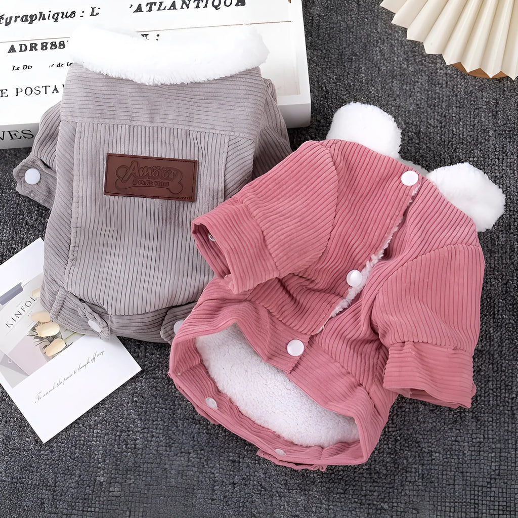 Lambswool grey dog fleece vest with wool lining for autumn and winter wear