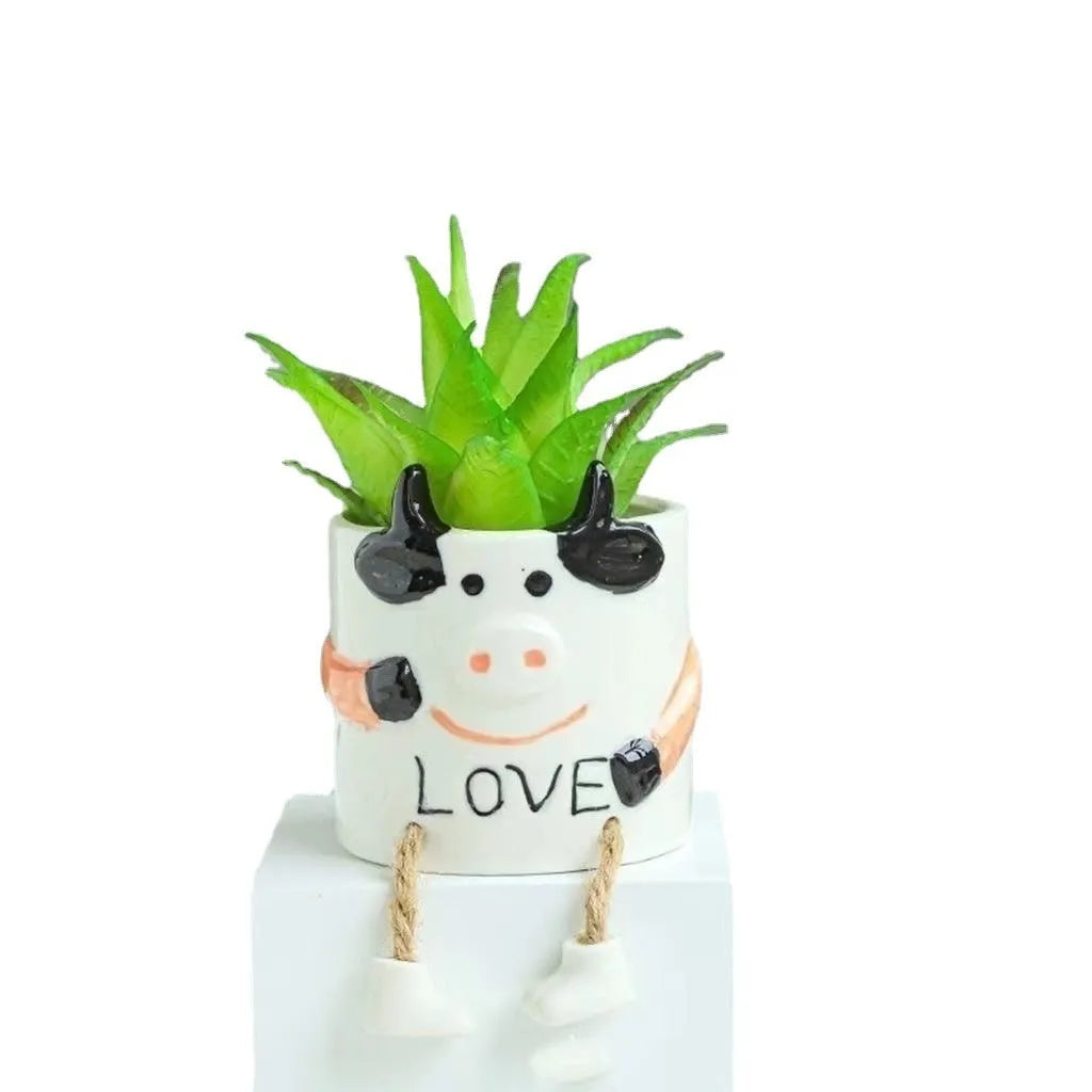 Cartoon ceramic hanging foot flowerpot for succulent plants on desktop