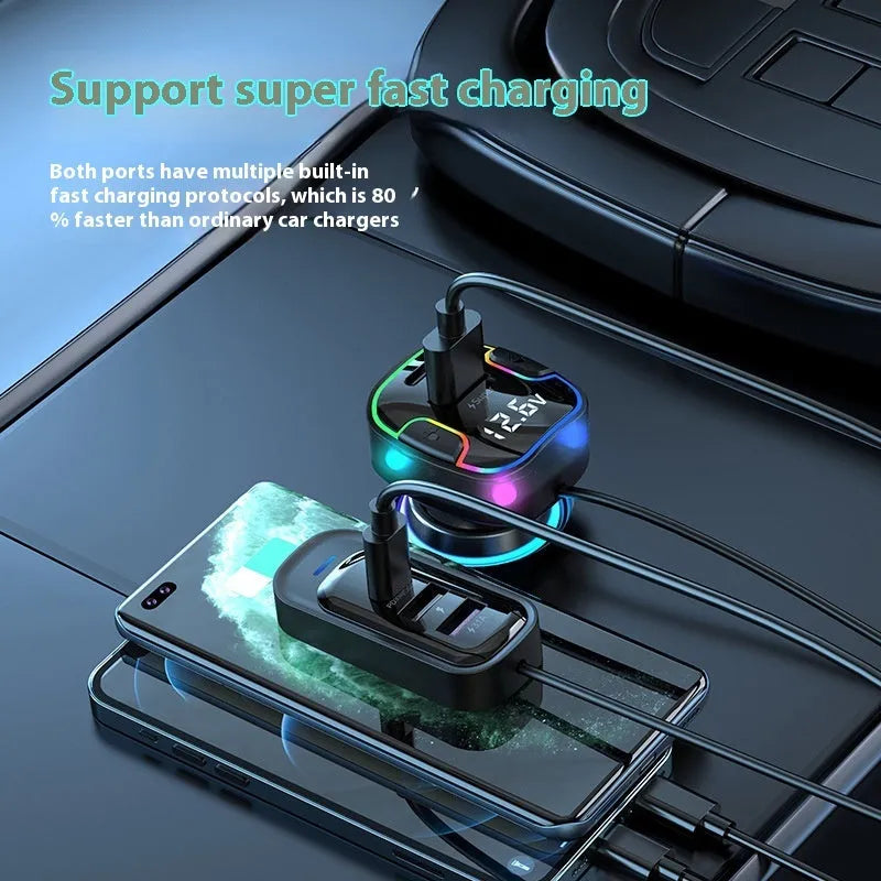 Car PD fast charger multi-interface 120W front rear YQ8 Black plugged into vehicle socket
