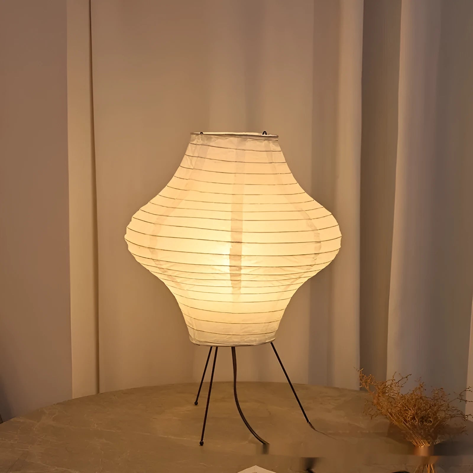 Japanese style xuan paper table lamp with three-colour light source, 32cm diameter by 45cm height