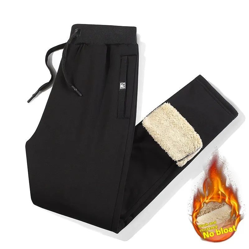 Men's grey fleece-lined cotton track pants with elastic waist and straight leg