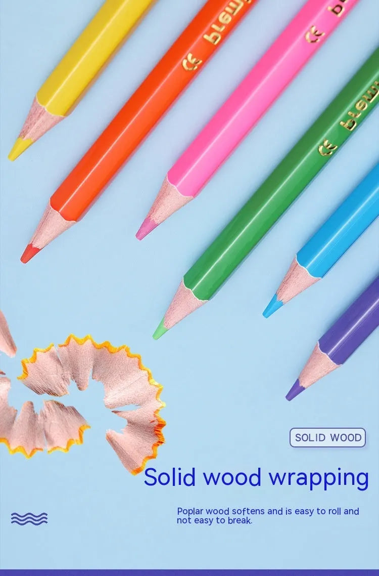 Set of wooden colour pencils with double-headed leads shown in 12-piece and 6-piece options.