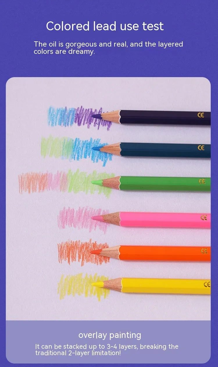 Set of wooden colour pencils with double-headed leads shown in 12-piece and 6-piece options.