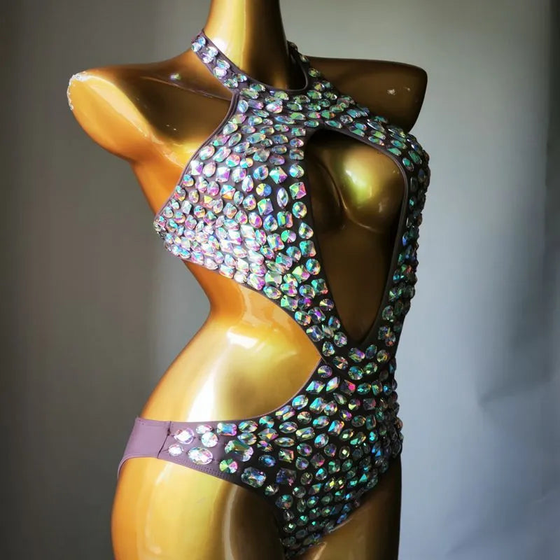 Women's one-piece mesh diamond swimsuit bikini in black, light green, army green or brown colours