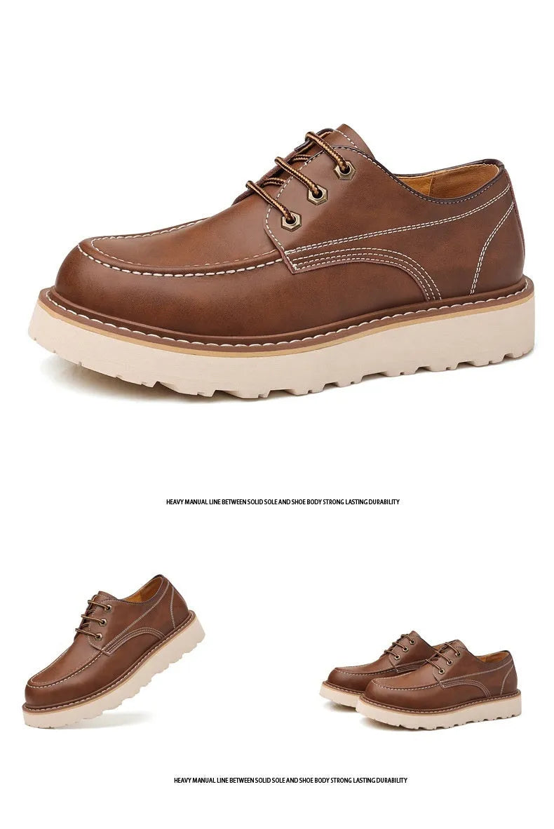 Men's black retro low-top casual boots with a round toe and rubber sole on a white background.