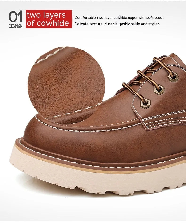 Men's black retro low-top casual boots with a round toe and rubber sole on a white background.