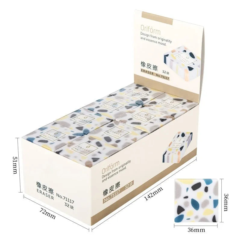 Brick-shaped natural rubber eraser with super clean traceless formula for students