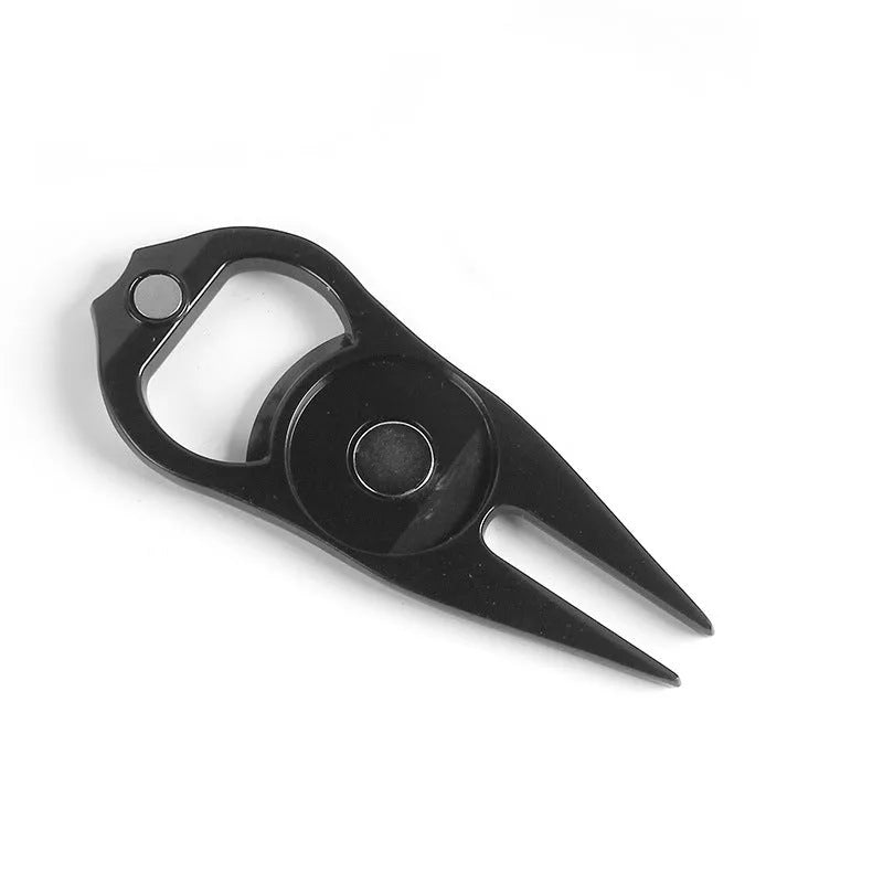 Zinc alloy golf ball yoke bottle opener tool with 88x35mm ball lifter and 25mm marking coin