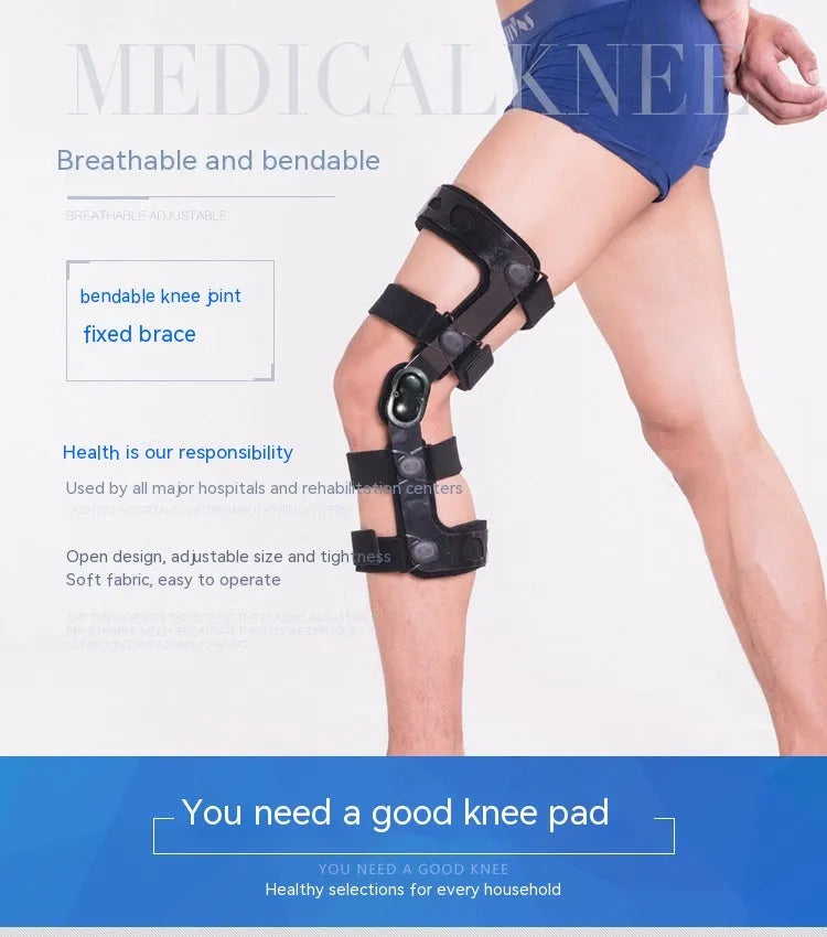 Black hinged knee brace for anterior ligament support, shown with left and right size tags.