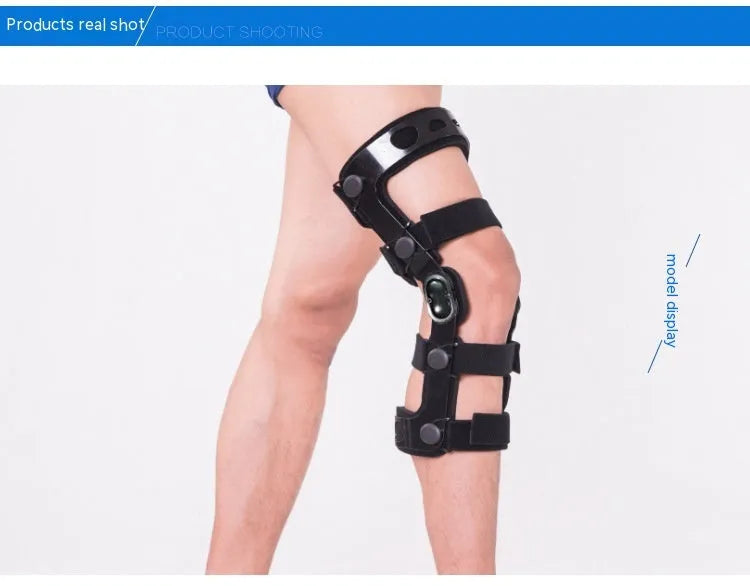 Black hinged knee brace for anterior ligament support, shown with left and right size tags.